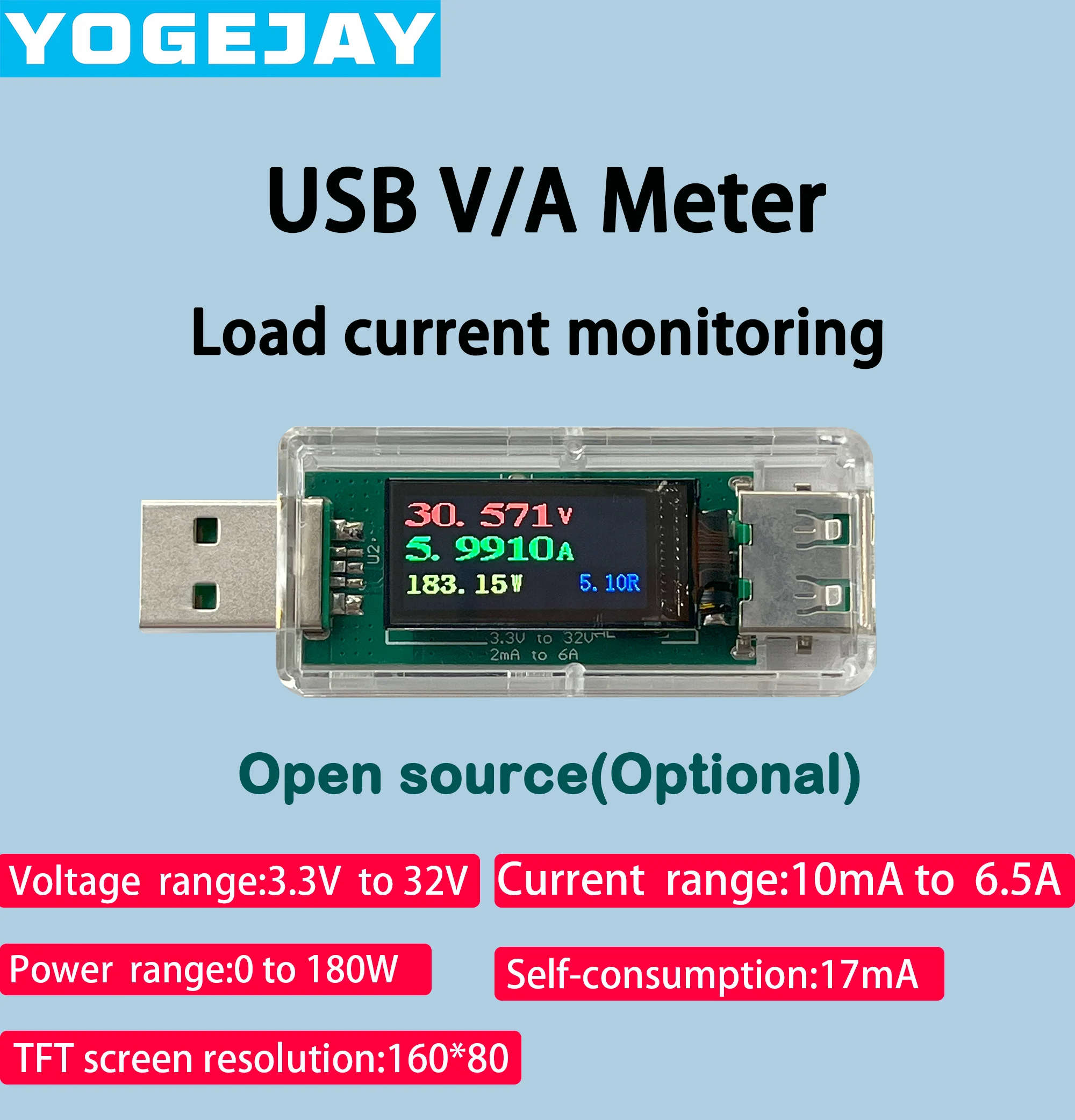 Monitor USB de voltaje, corriente y potencia con pantalla TFT, STM32F103+INA226