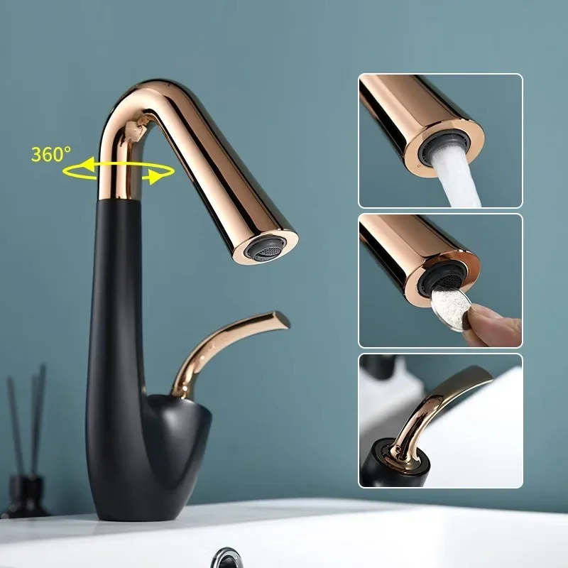 

Basin Faucet Black Rose Gold Hot and Cold Bathroom Decked Single Lever Sink Mixer Brush Gold Water Mixer