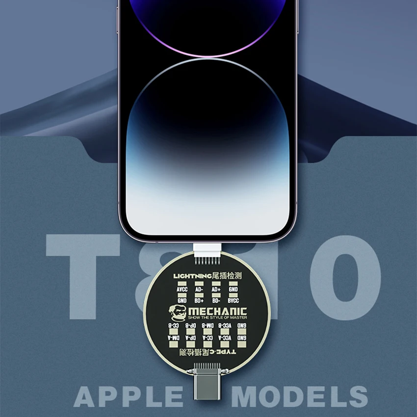 MECHANIC T810 테스트 보드, 번개/TYPE-C 듀얼 인터페이스, 비충전 오류 감지, 휴대폰 테일 플러그 수리