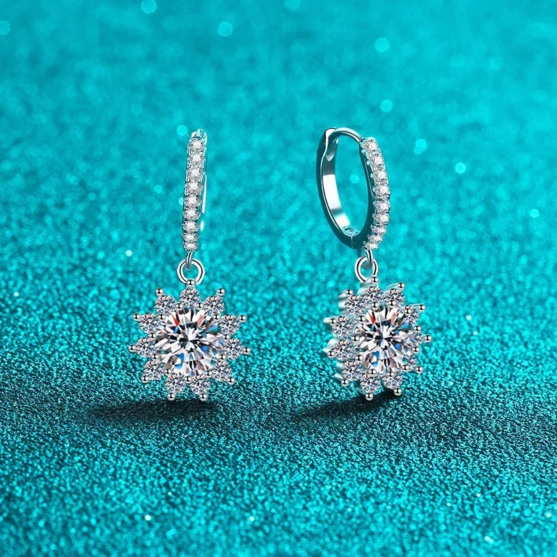 Platinum Pt950 White Gold 18K Drop Earrings for Women Sunflower 1/2ct Moissanite Diamond Earrings Wedding Fine Jewelry Gift