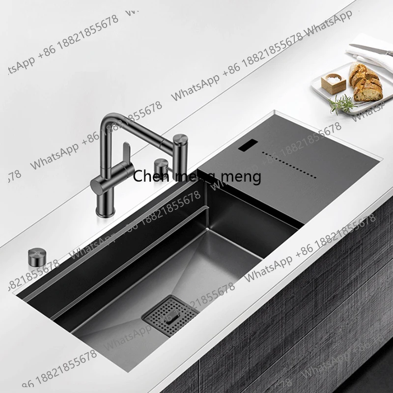 Nanometer Black Single Large Size Hidden Kitchen Sink 4mm Thickness Handmade Undermount Installation Hidden Kitchen Sinks