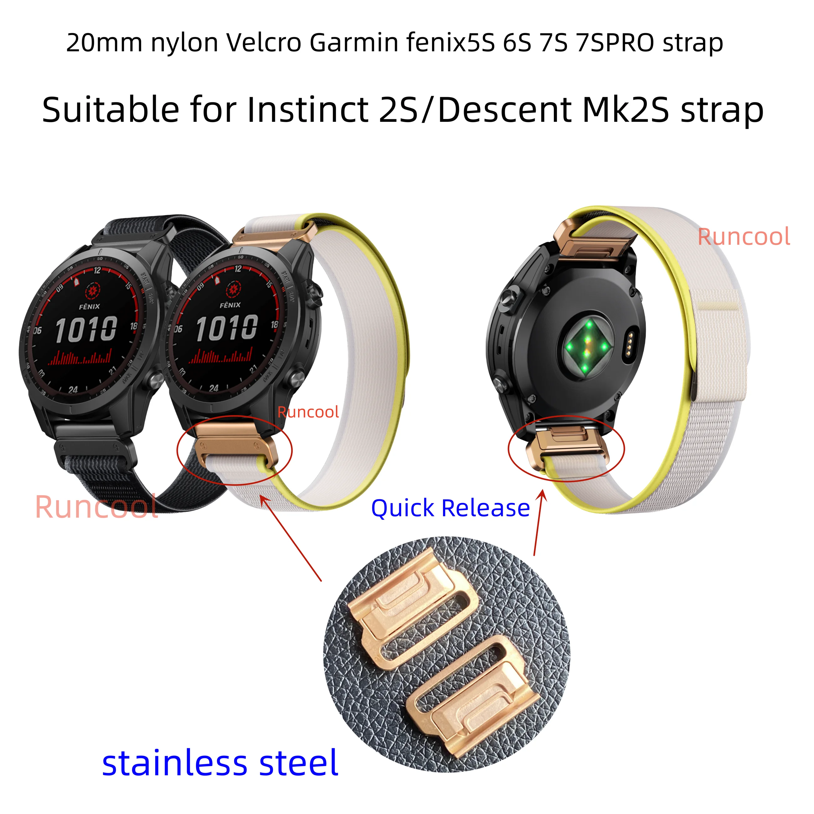 

Runcol 20mm Wild path nylon quick release strap for Garmin fenix7s 7SPRO 5S 5S PLUS 6S 7S for Instinct 2S, Descent Mk2S strap