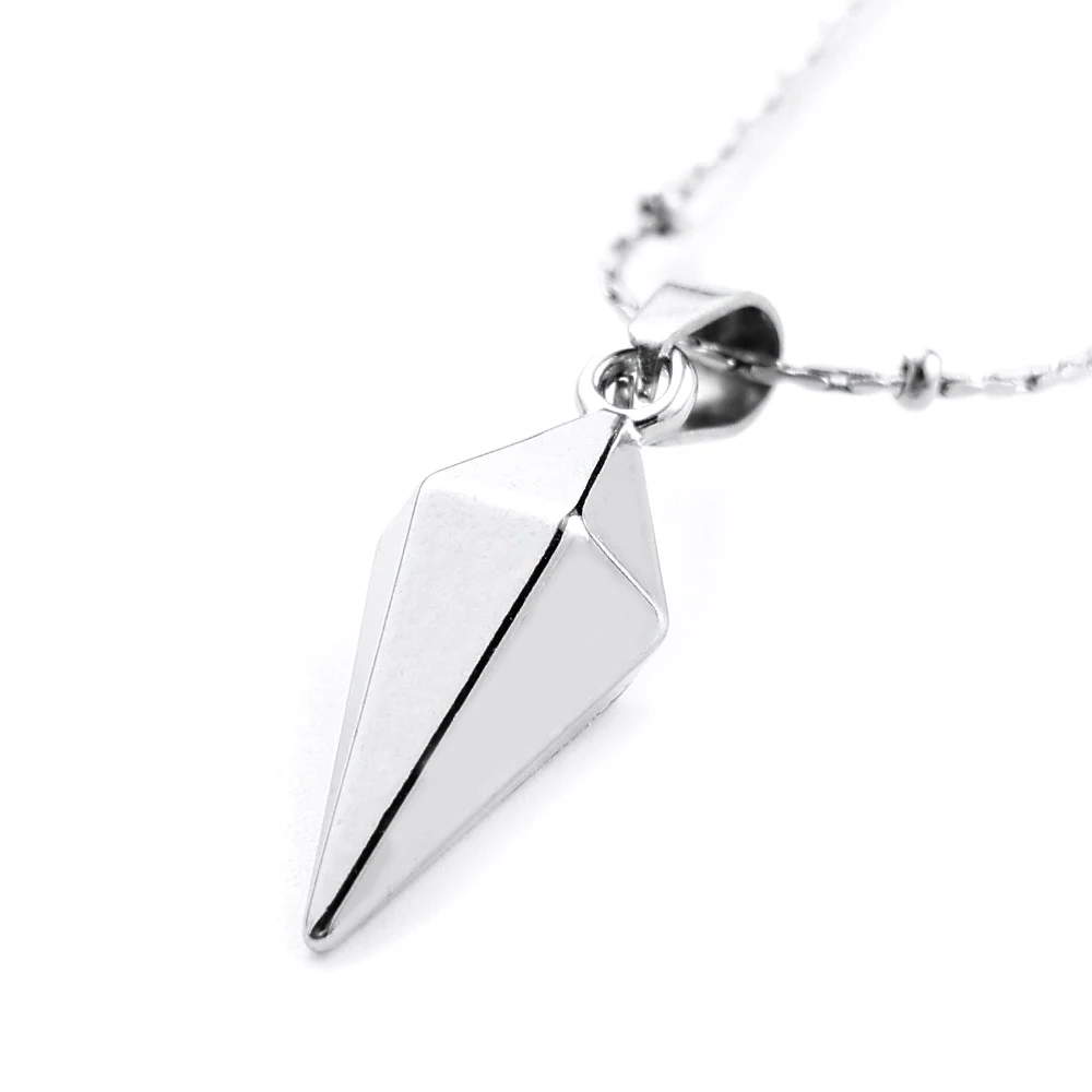 Gothic Hip Hop Spike Rhombus Pendant Necklace for Women Men Stainless Steel Silver Color Geometric Punk Beads Chain Jewelry Gift