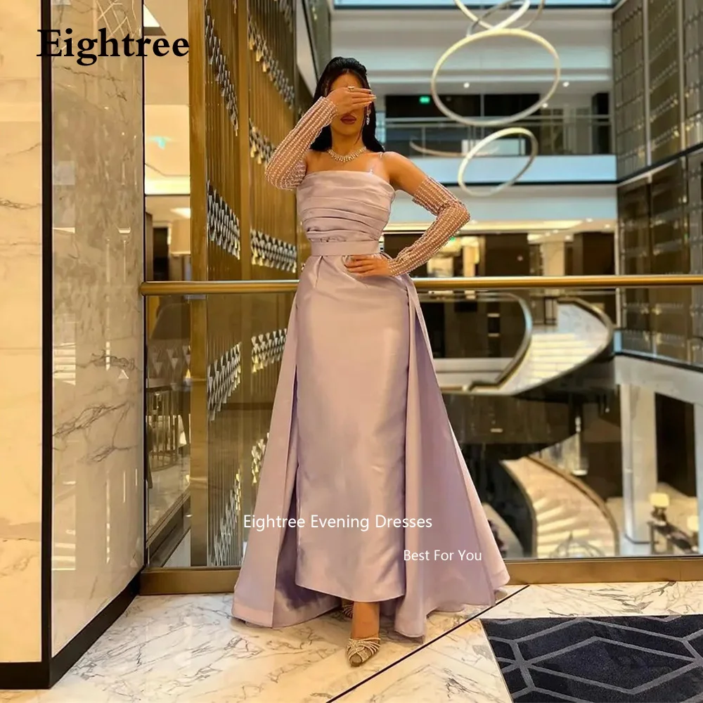 

Eightree Vintage Lilac Evening Dresses Mermaid Strapless Long Sleeves Backless Pleat Abendkleider Dubai Vestido De Noche 2023