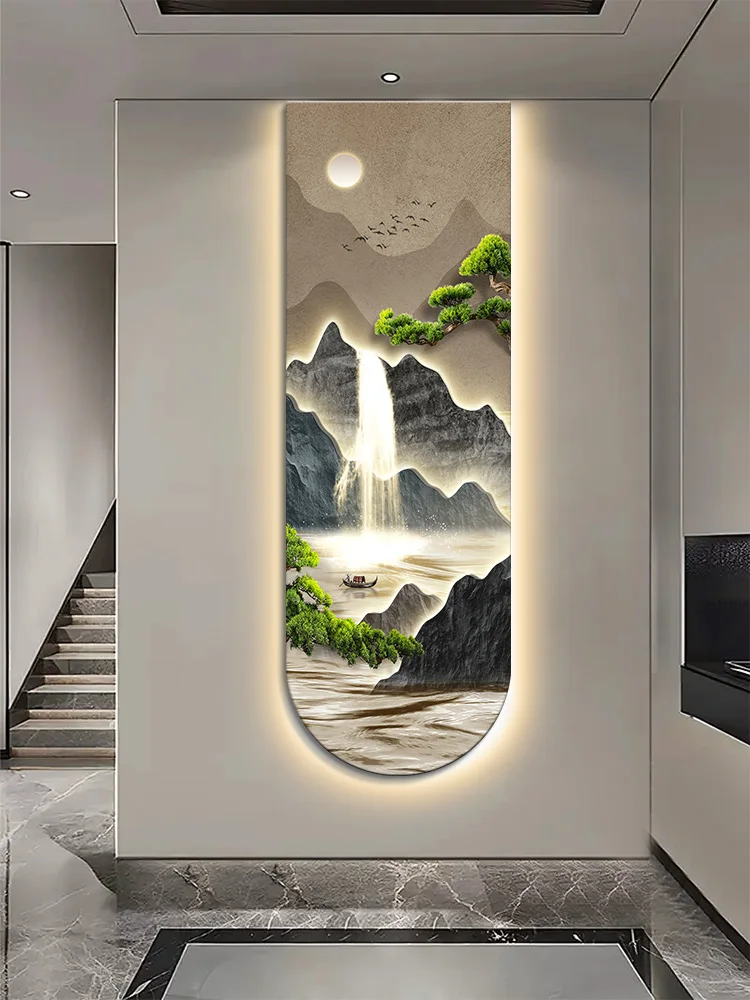Modern Entrance Hall Decoration Painting High-end Feeling LED Strip Light Emitting Lamp Painting Corridor Landscape Mural Lamp