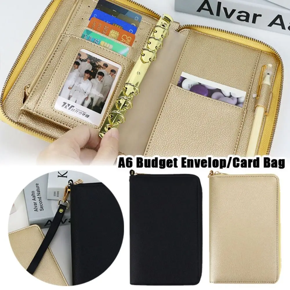 New PU Leather Cash Budget Envelop A6 Portable Card Bag Large Capacity Card Holder Loose-leaf Wallet