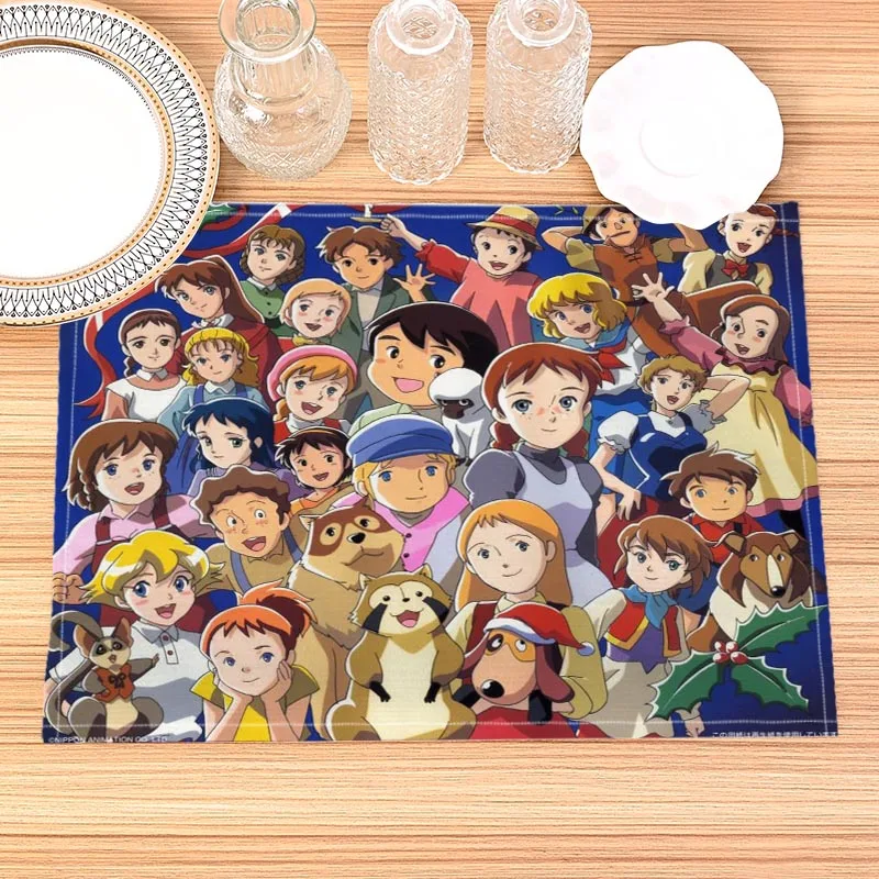 Papa' Gambalunga Print Linen Dining Table Mats Kitchen Placemat 30X40cm Coasters Pads Bowl Cup Mat