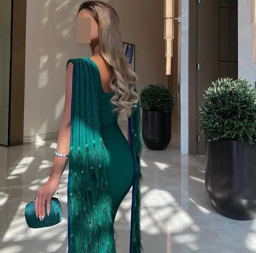 Luxury Mermaid Evening Dresses O-Neck Prom Dresses Feathers Floor Length Saudi Arabia Women\'s Formal Request Party Wedding