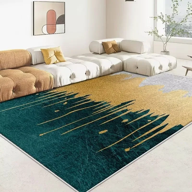 Modern Luxury Green Golden Colour Bedroom Carpet Large Area Decorative Rug for Living Room Non-slip Washable Lounge Floor Mat