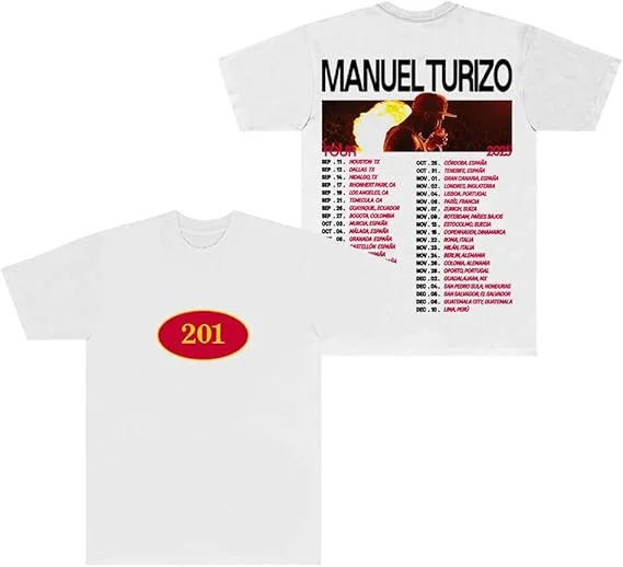 Manuel Turizo 201 월드 투어 티셔츠 힙합 스트리트웨어 여성 남성 크루넥 반소매 티셔츠