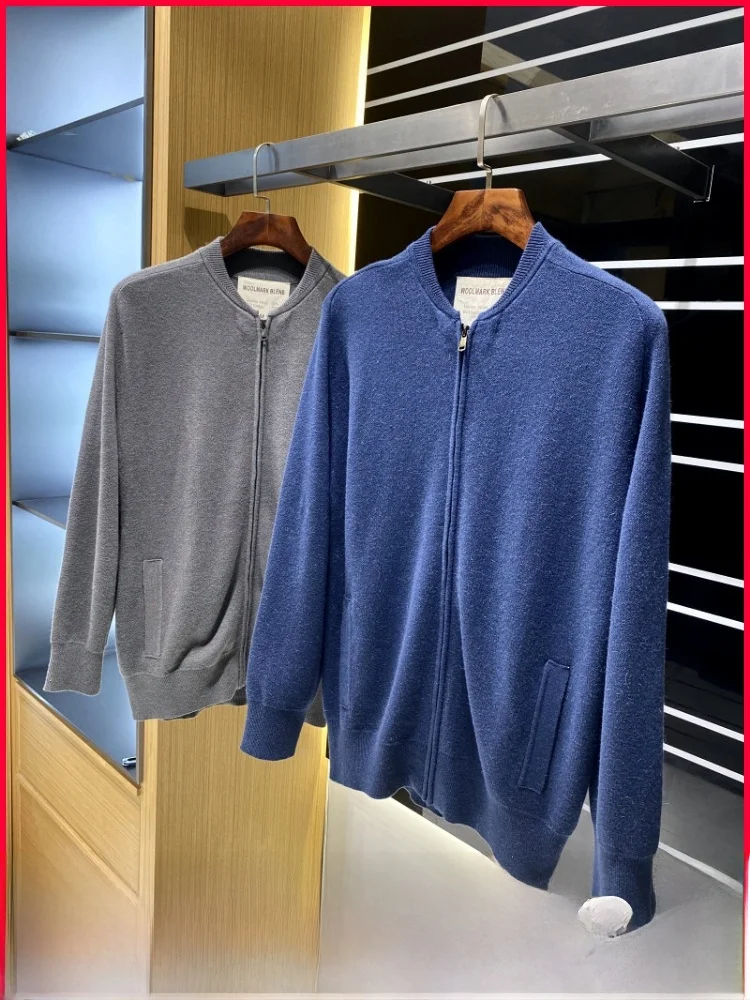 

Высококачественный вязаный кардиган на молнии, 70% хлопок, 30% шерсть, мужской, весна-осень, однотонный, с круглым вырезом, длинный рукав, молодежный стиль