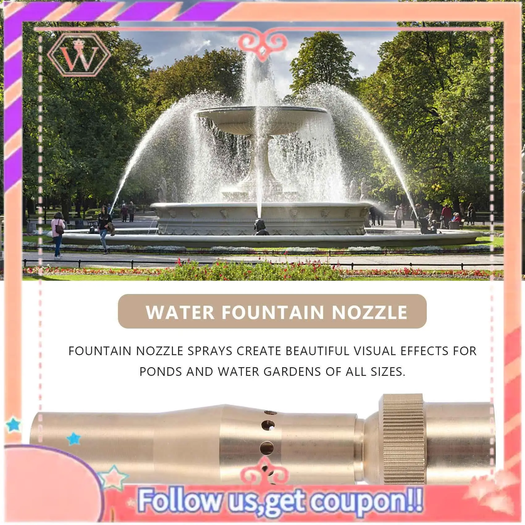 3/4 Inch Brass Foam Jet Fountain Nozzles Garden Landscape Fountain Adjustable Multi-Spray Nozzle Garden Pond Decoration Fountain