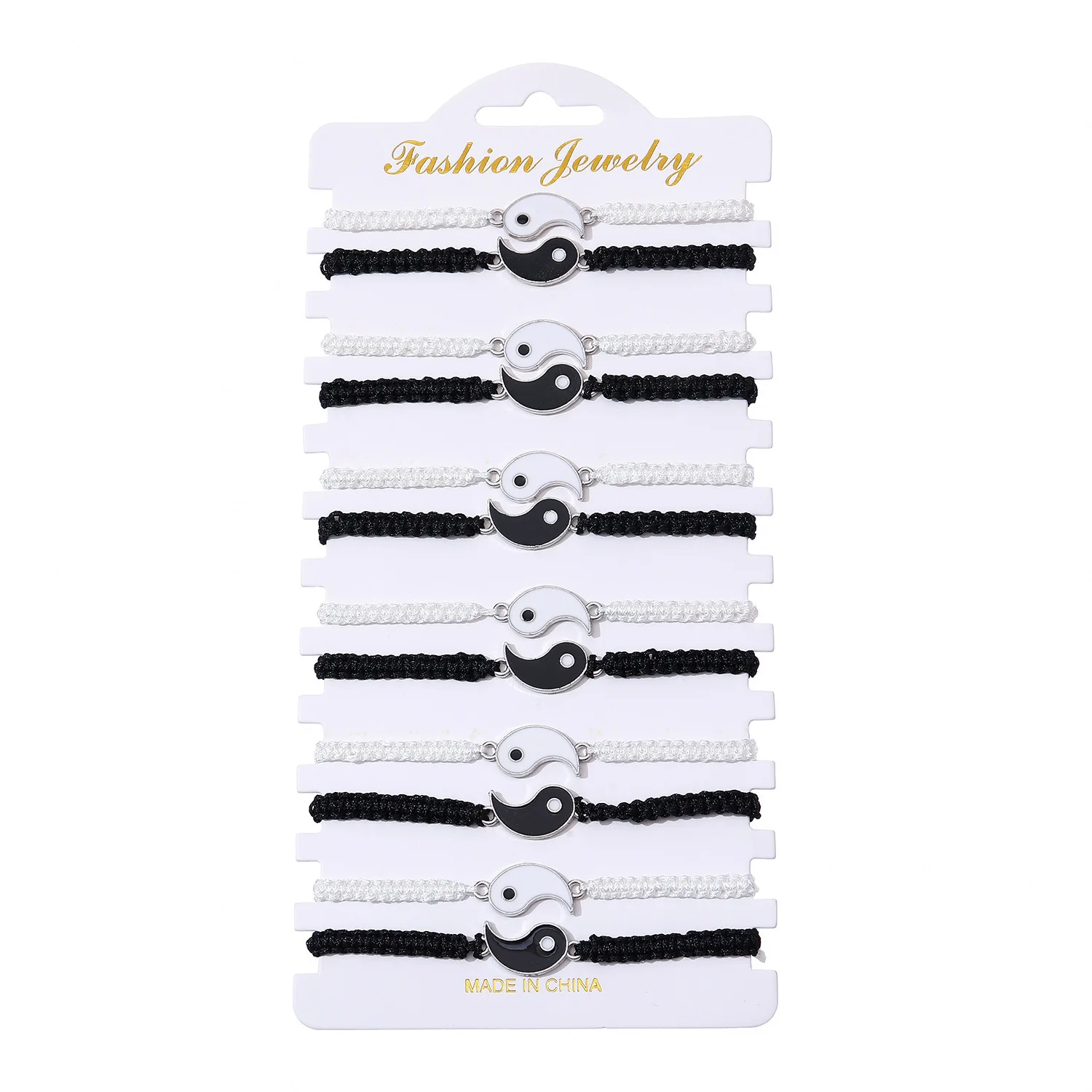 12pcs hand-woven couple bracelet black & White Tai Chi Yin & Yang Baguatu Crystal beaded Black gallstone adjustable bracelet set