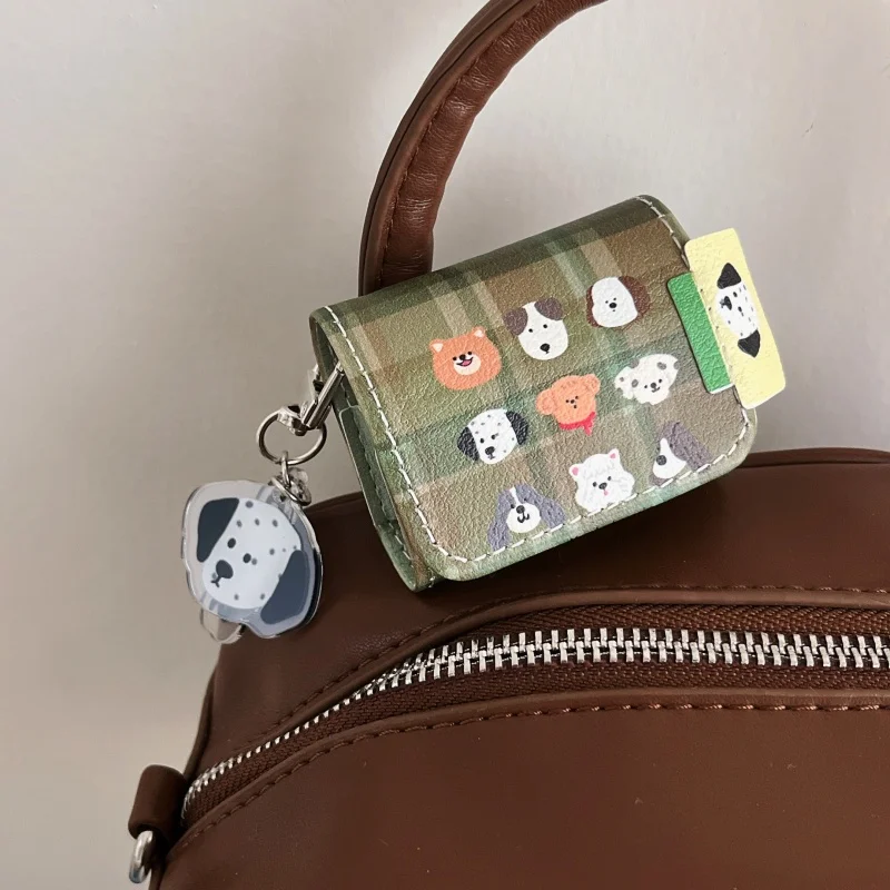 New Green brown grid cute dog leather earphone case with pendant for Apple Airpods 2 Pro pro2 airpods 3 Airpods 4