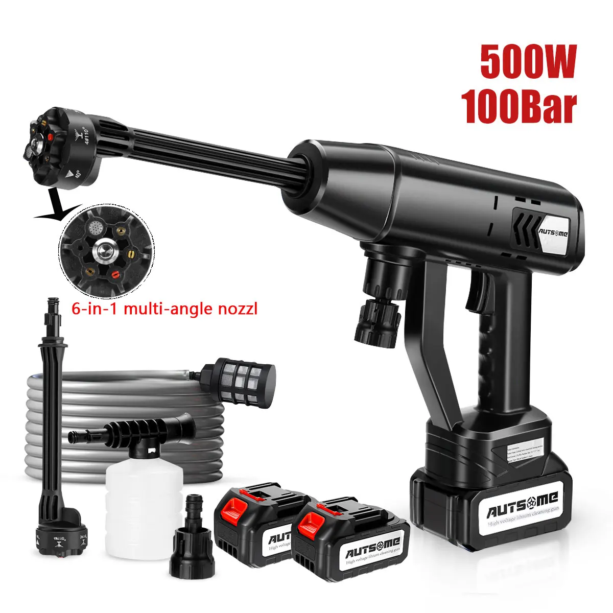 500W Cordless High Pressure Car Washer Cleaner Washing Spray Gun Electric Water Gun Foam Machine for 18V Battery