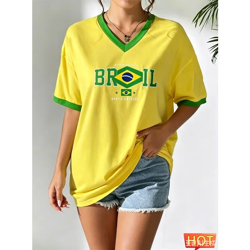 Brazil Flag Letter Print T-Shirt