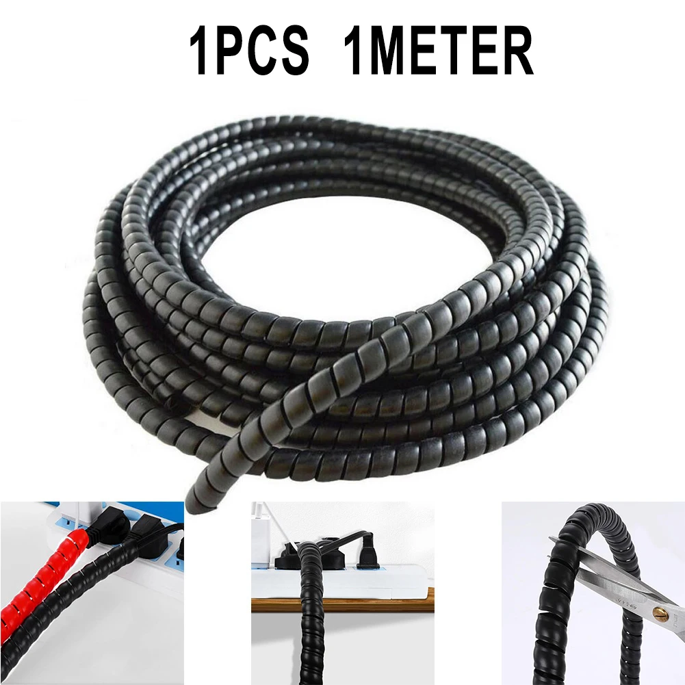 Black Hydraulic Hose Guard / Cable Protection / Spiral Wrap - 1m ID 8-12mm Winding Hose Cable Wire Winding Pipe Spiral Wrapping