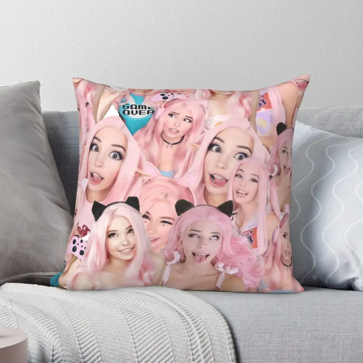 Belle Delphine Collage Square Pillowcase Polyester Linen Velvet Pattern Zip Decor Pillow Case Sofa Seater Cushion Case 18\