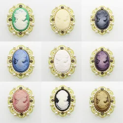 5pcs Large Oval 14k Golded Retro Palace Style Princess Avatar Decoration DIY Rhinestone Pearl Phone Case Bag Handcrafted