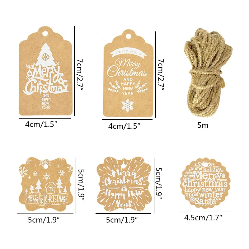 25-100pcs Merry Christmas Decoration DIY Kraft Paper Christmas Tree Tags Santa Claus Snowman Gift Labels Holiday Party Supplies