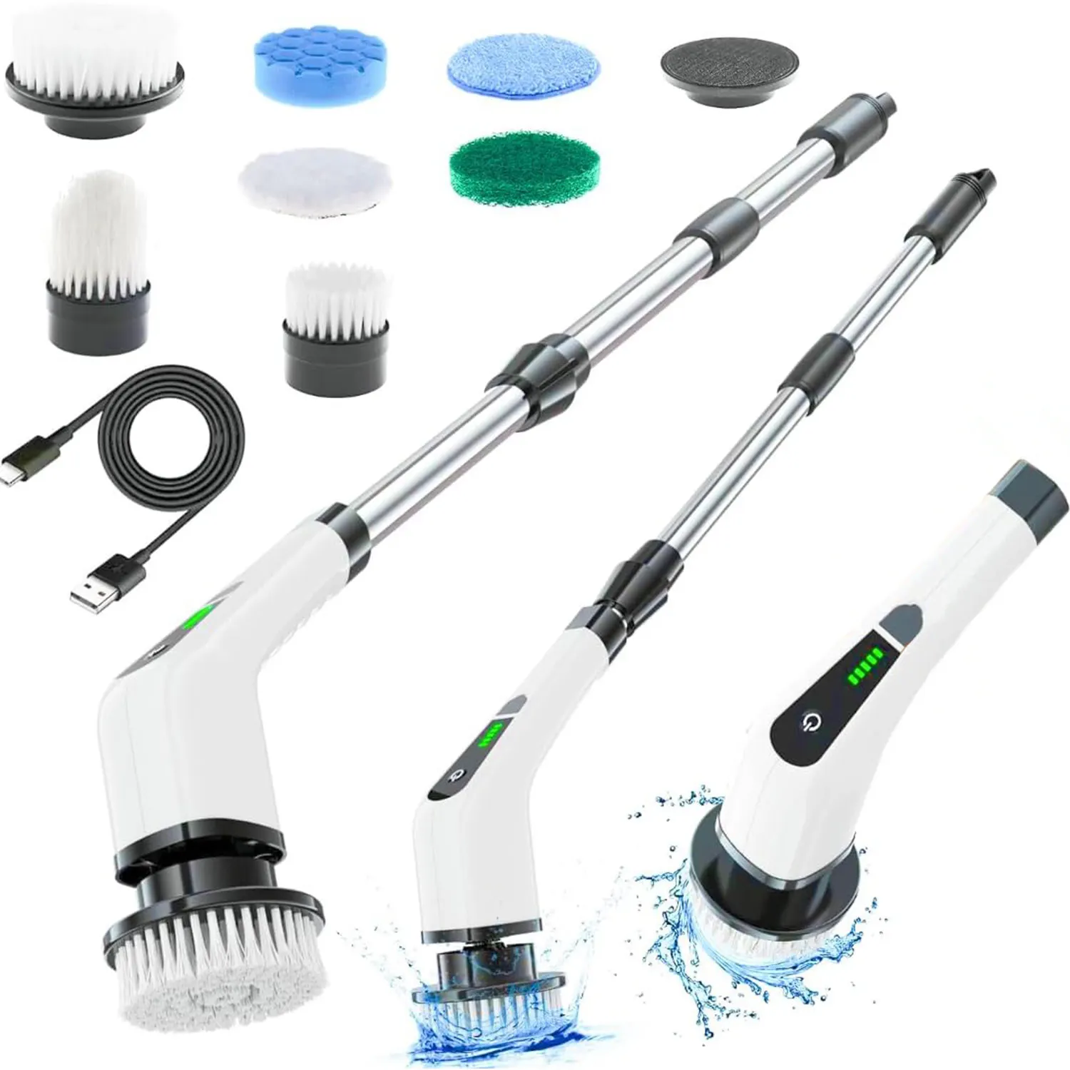 Multi Functional Electric Adjustable Cleaning Brush, Electric Rotary Scrubber, Cordless Cleaning Brush with Drilling Brush Head