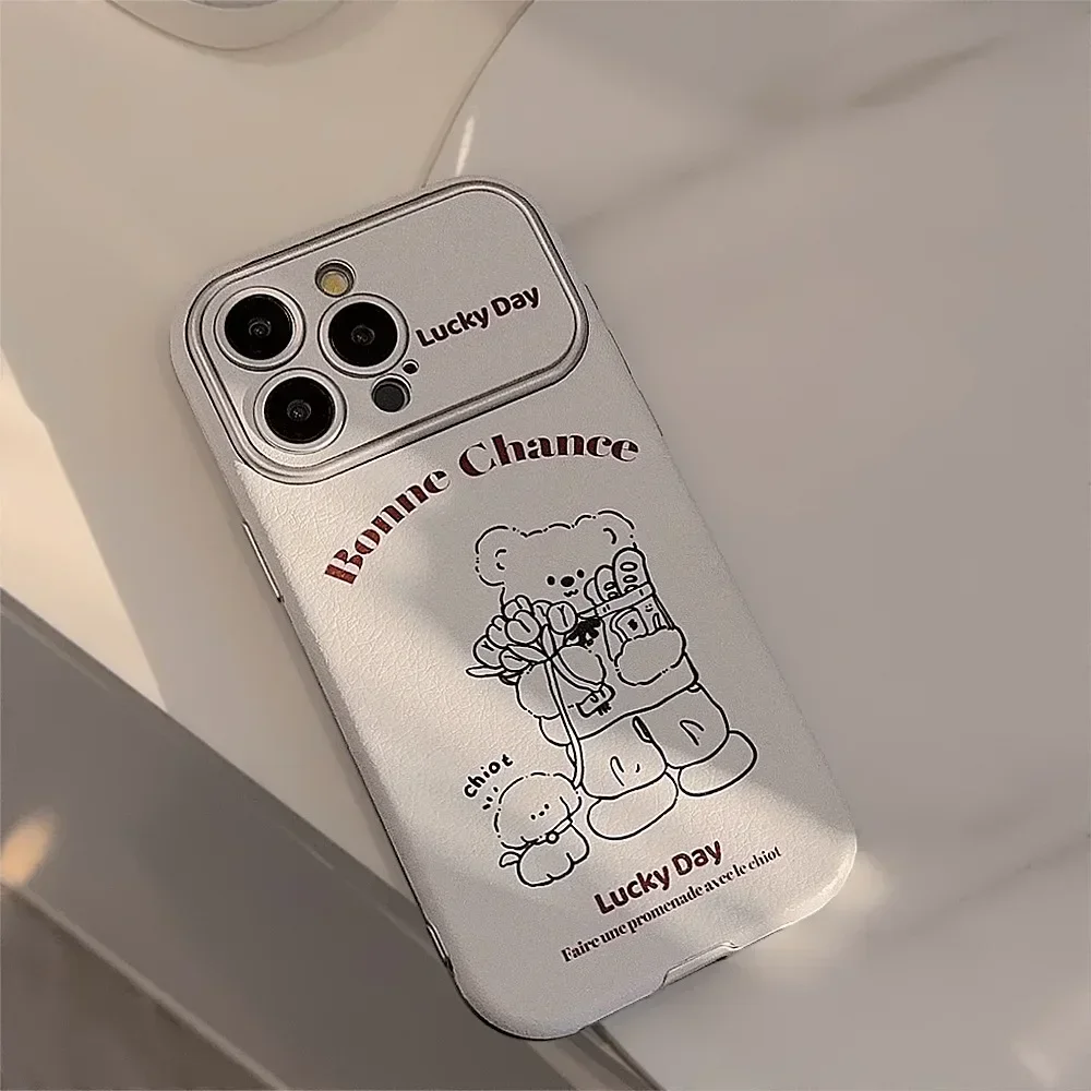 Poodle puppy chiot dog Baguette bread bear leather Phone Case For iPhone 15 14 13 12 11 Pro Max 15 Plus Case Cute Cartoon Cover