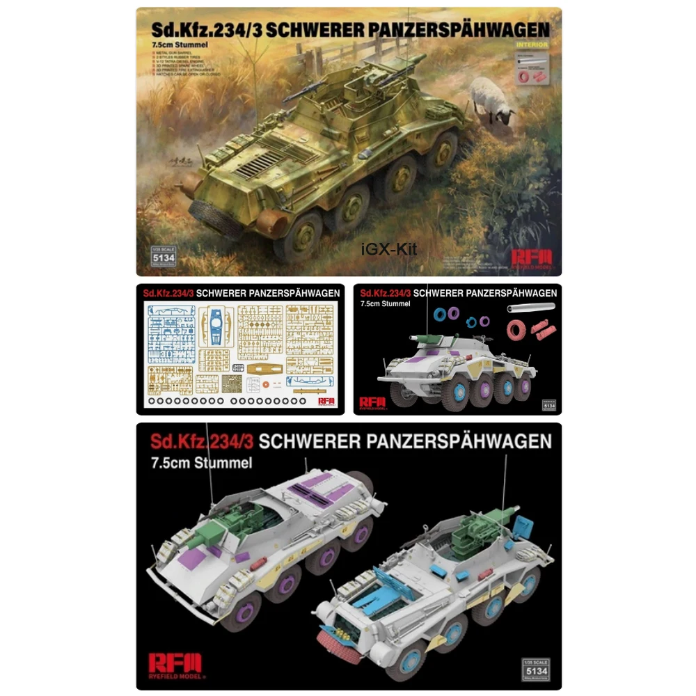 Rye Field 5134 1:35 Scale SdKfz 234/3 Schwerer Panzerspahwagen 7.5cm Stummel  Vehicle Plastic Assembly Model Building Kit