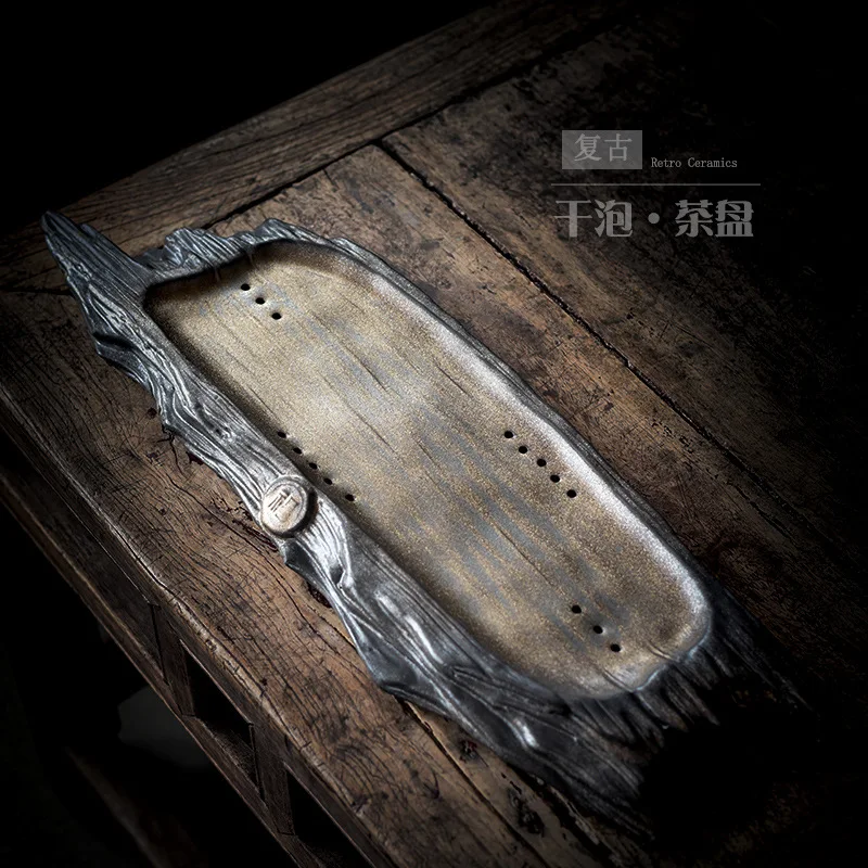 Antique Ceramic Tea Tray Teahouse Creatively Makes Old Imitation Wood  Tray To Dry Soak Small Tea Table and Tea Sea Tray