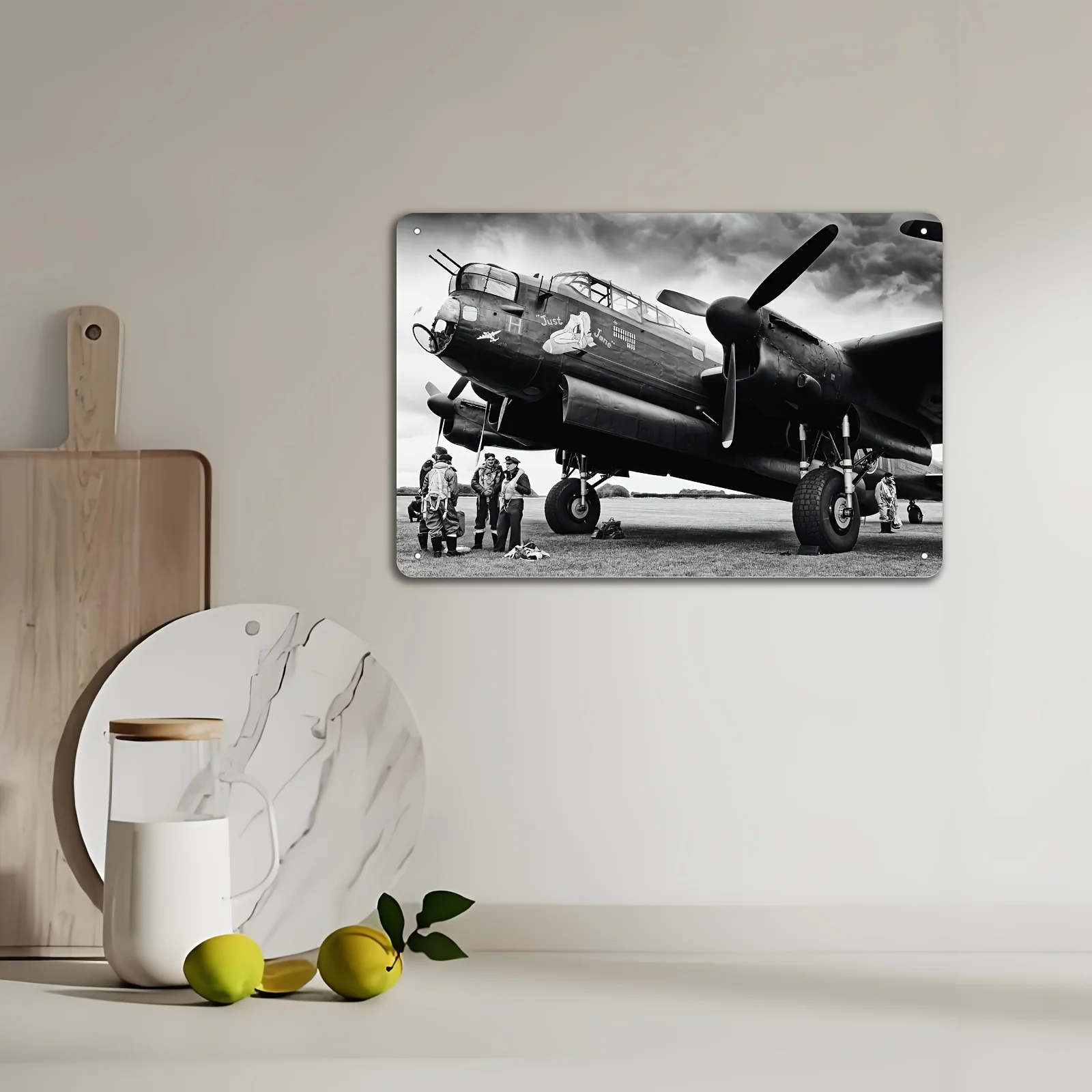 CIFBUY Vintage WWII Lancaster Bomber Aircraft Tin Sign Retro Military Plane Metal Wall Art Waterproof Durable Decor for Kitchen