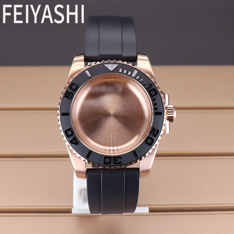 40mm różowe złote etui do zegarka gumowy pasek do Seiko NH34 NH35 NH36 NH38 Miyota 8215 Eta 2824 szafirowe szkło tarcza 28.5mm