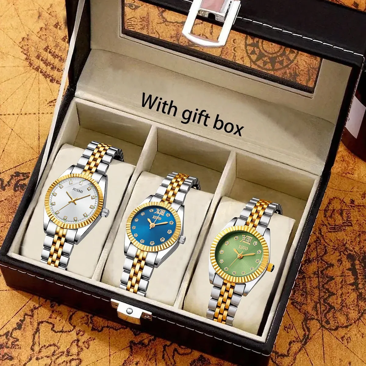 مجموعة ساعات كوارتز رجالية مصنوعة من خليط معدني للأعمال مكونة من 3 قطع، مناسبة للارتداء اليومي، وعيد الشكر، وهدايا عيد الميلاد #1