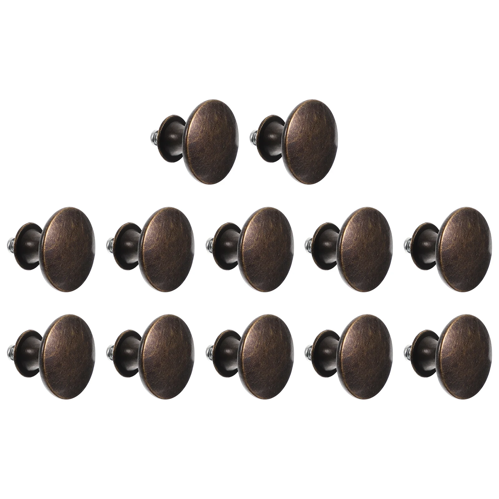 

12Pcs Round Flat Head Cabinet Pulls Fine Craftsmanship Brass Finish Drawer Knobs for Home Office Furniture Decoration