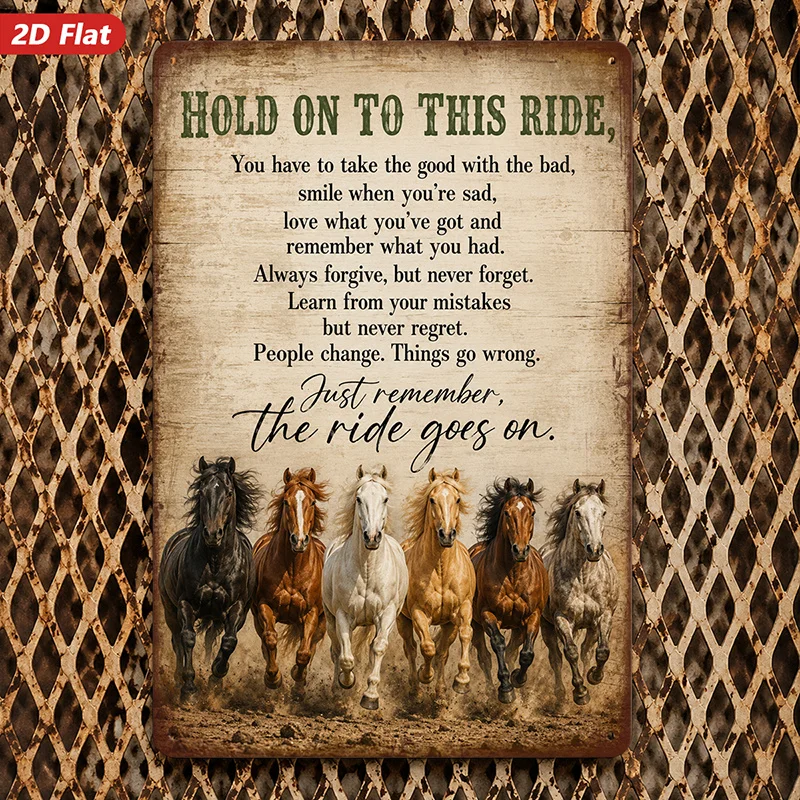 2D Flat, 1pc Metal Sign Wall Art, Wild Horses Artwork, Inspirational Quote 