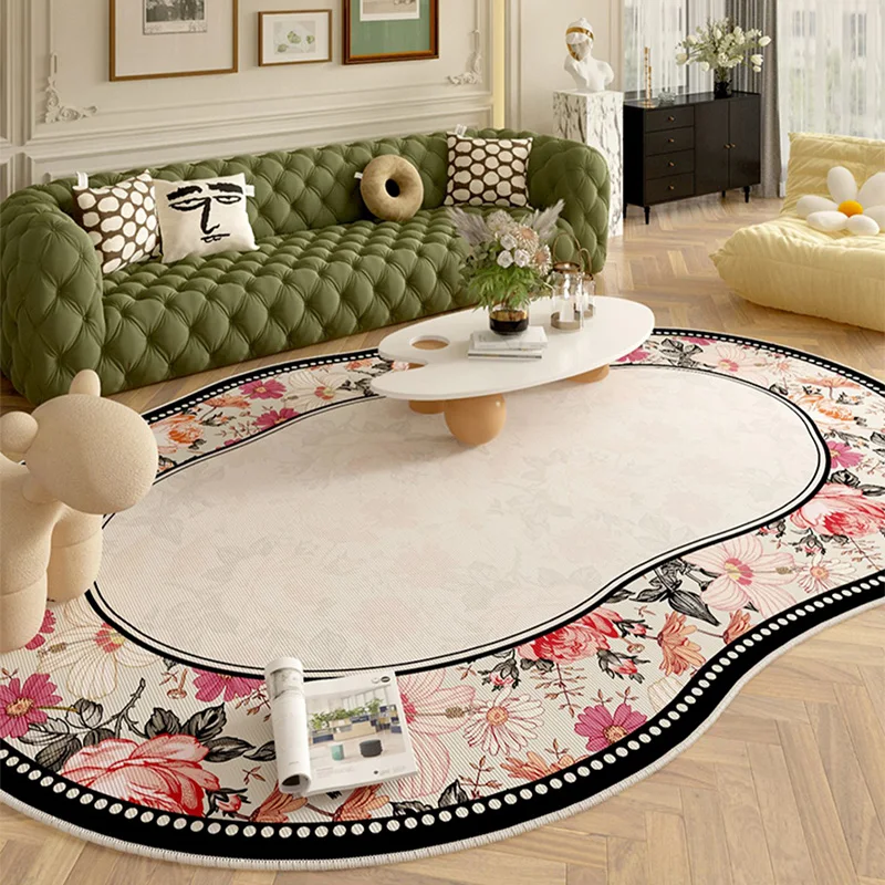 

Irregular Living Room Carpet American Retro Flower Bedside Mat Non-slip Wear-resistant Easy-to-care Cloakroom Rug Alfombra 양탄자