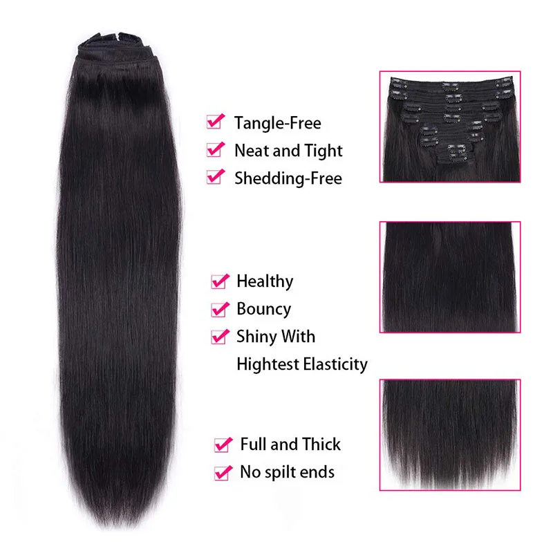 Clip in Hair Extensions Human Hair Straight Hairpiece #4 Natural Color 100% Real Brazilian Remy Natural Human Hair 12- 26 Inches