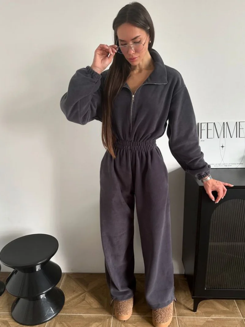 

Streetwear Jumpsuits Autumn Women Clothes Full Sleeve Zipper Up Straight Pants Long Rompers Playsuits One Pieces Overalls Outfit