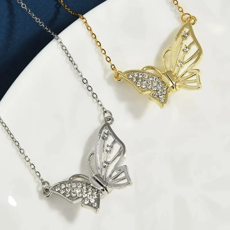 سلسلة الترقوة الماسية الجديدة الفاخرة والمتخصصة على شكل فراشة، قلادة على شكل فراشة مغناطيسية ديناميكية