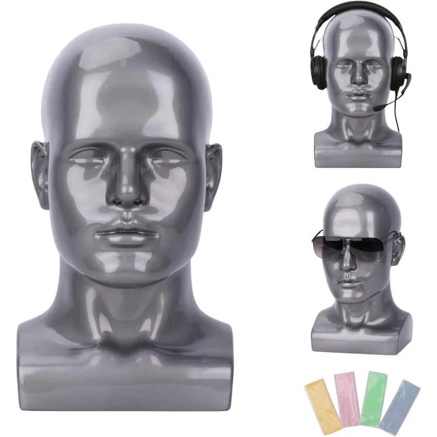 

Male Mannequin Head with 13.7 Silver Gray Wig Stand for Hats and Wigs Display Ideal for Styling Storage and Accessory Showcase