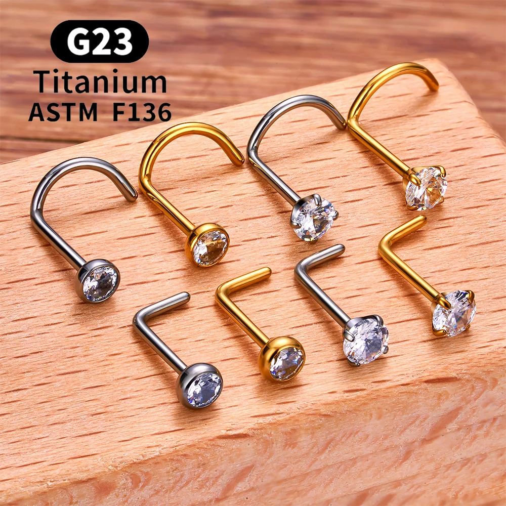 Piercing de titanio para la Nariz, tachuelas en forma de L con circonita de 2-3mm, 1/10 piezas, ASTM F136 G23