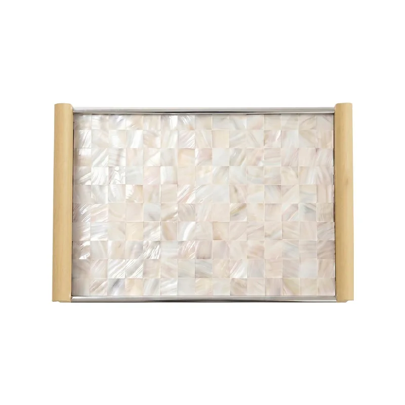 shell inlaid art plate home light luxury jewelry ornament living room decorative tea tray solid wood