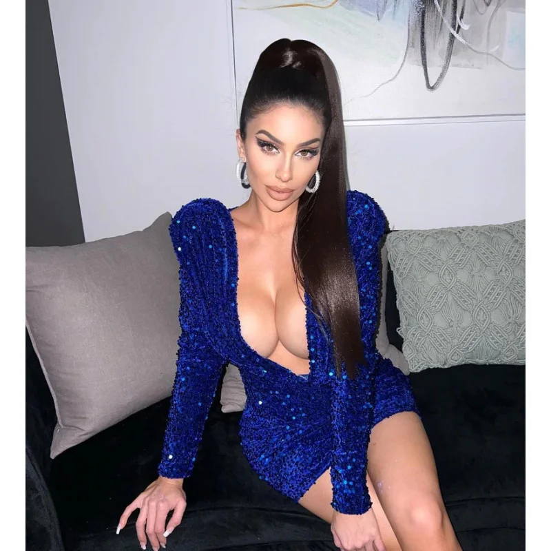

2025New SexyVCollar Tube Top Miniskirt Sequin Dress Cocktail Dress Women