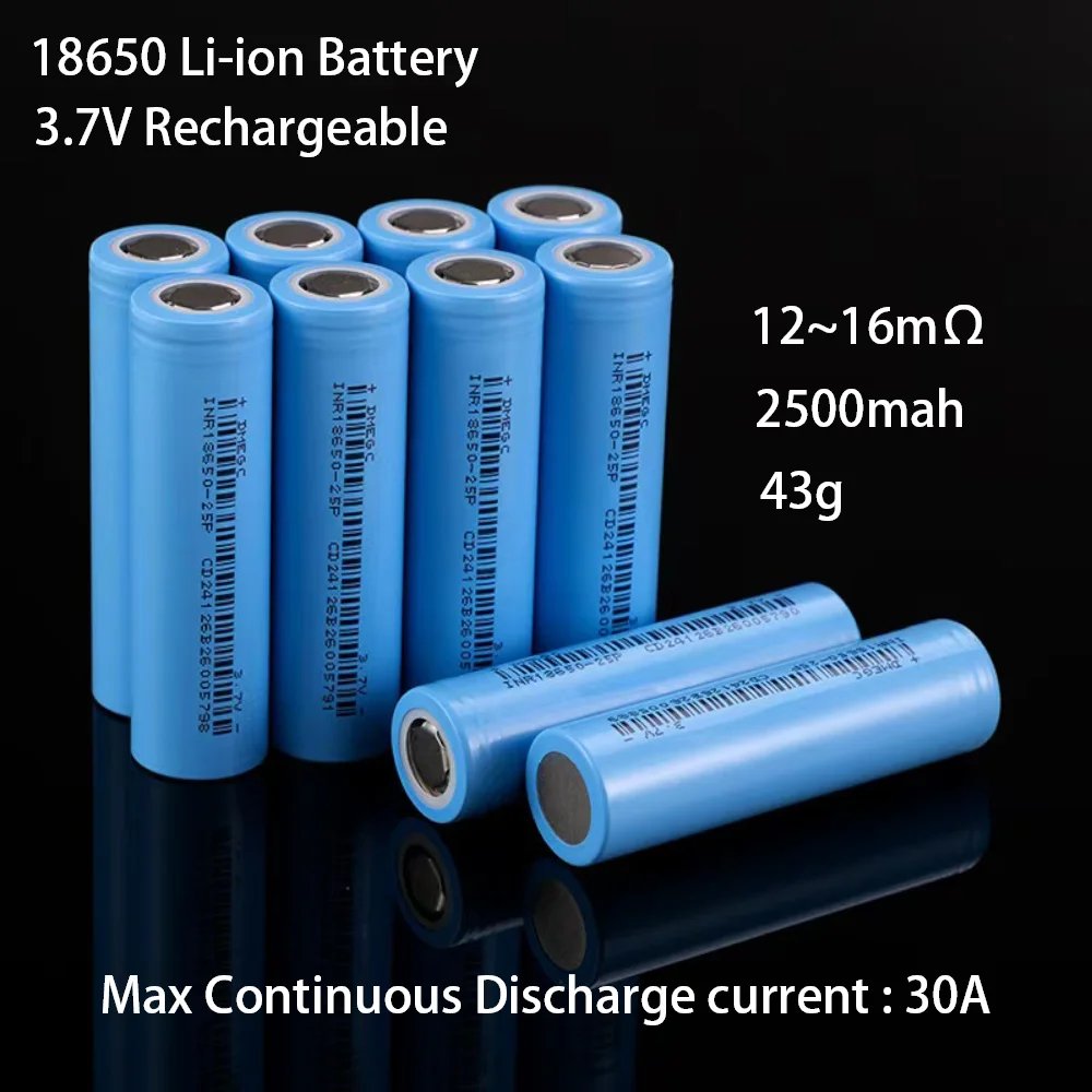 

10PCS18650 Lithium Battery 2500mAh 25P 3.7V Rechargeable Batteries 12~16mΩ 30A Discharge High Current Li-ion Cell