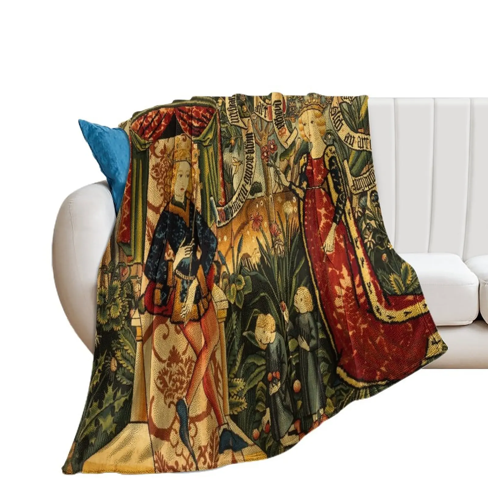 Two Riddles of the Queen of Sheba, Medieval Tapestry Throw Blanket Blankets Sofas Of Decoration Plush Blankets