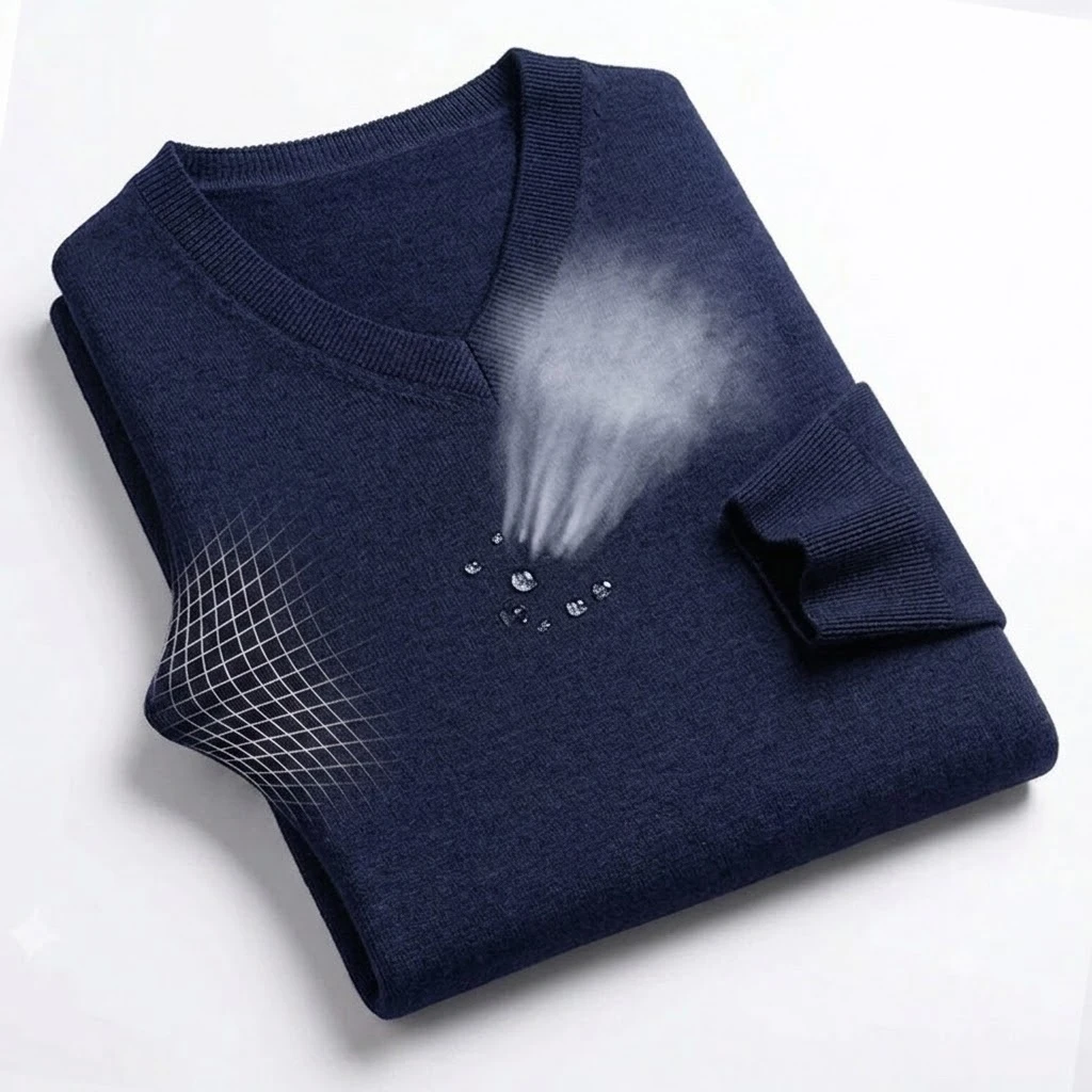 Herbst Herren V-Ausschnitt Strickpullover Slim Fit Langarm Anti-Pilling Pullover Einfarbig Trend Herren Streetwear Luxus Business – Detail 8