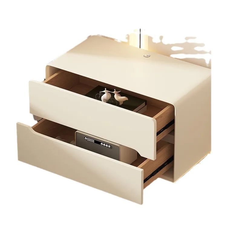 

Cream wind bedside table simple modern installation-free bedroom bedside table leather light luxury solid wood