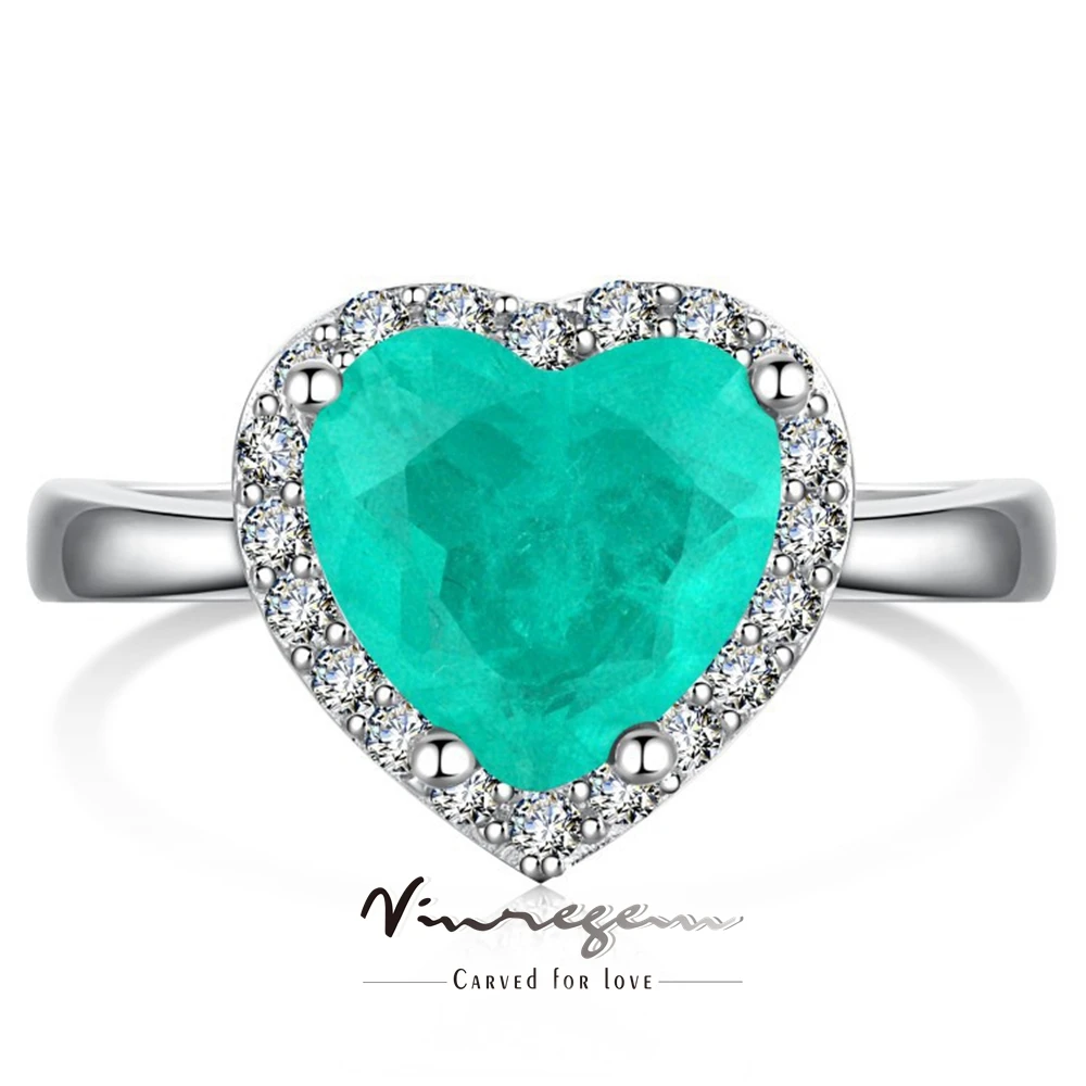 

Vinregem 9*9 MM Heart Cut Paraiba Tourmaline Gemstone Vintage 925 Sterling Silver Adjustable Rings Jewelry for Women Wholesale