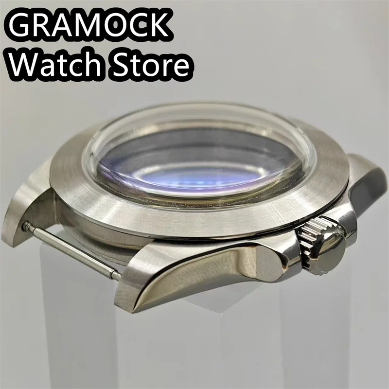 GRAMOCK 40mm Brushed Watch Case Blue AR Domed Glass Fixed Inesrt Fit NH34 NH35 NH36 NH37 NH38 NH39 ETA2824 PT5000 Movement