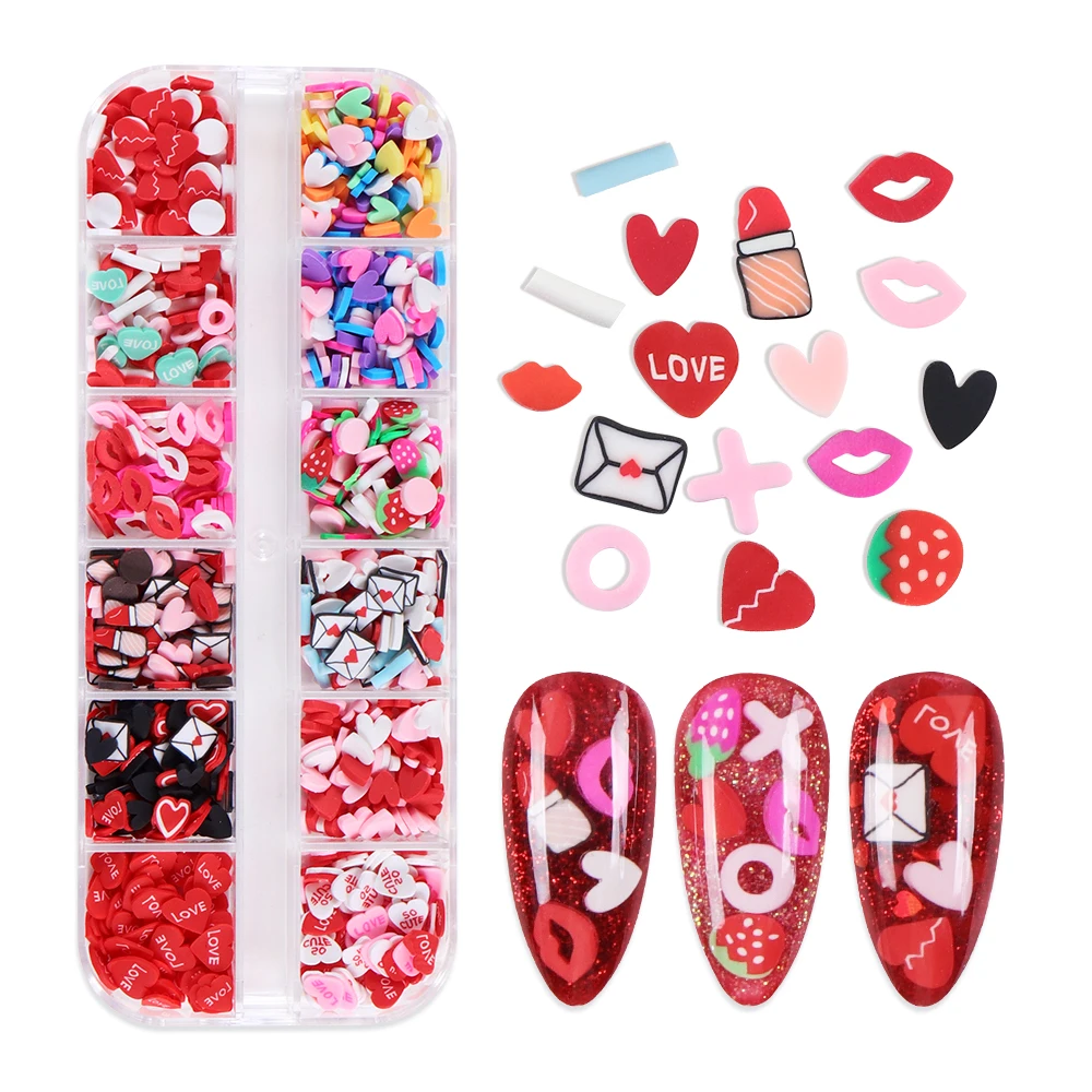 أحمر الشفاه الحب قلوب مسمار الفن اكسسوارات عيد الحب مسمار السحر الفراولة أحمر الشفاه المغلف مانيكير الديكور لينة الطين #2