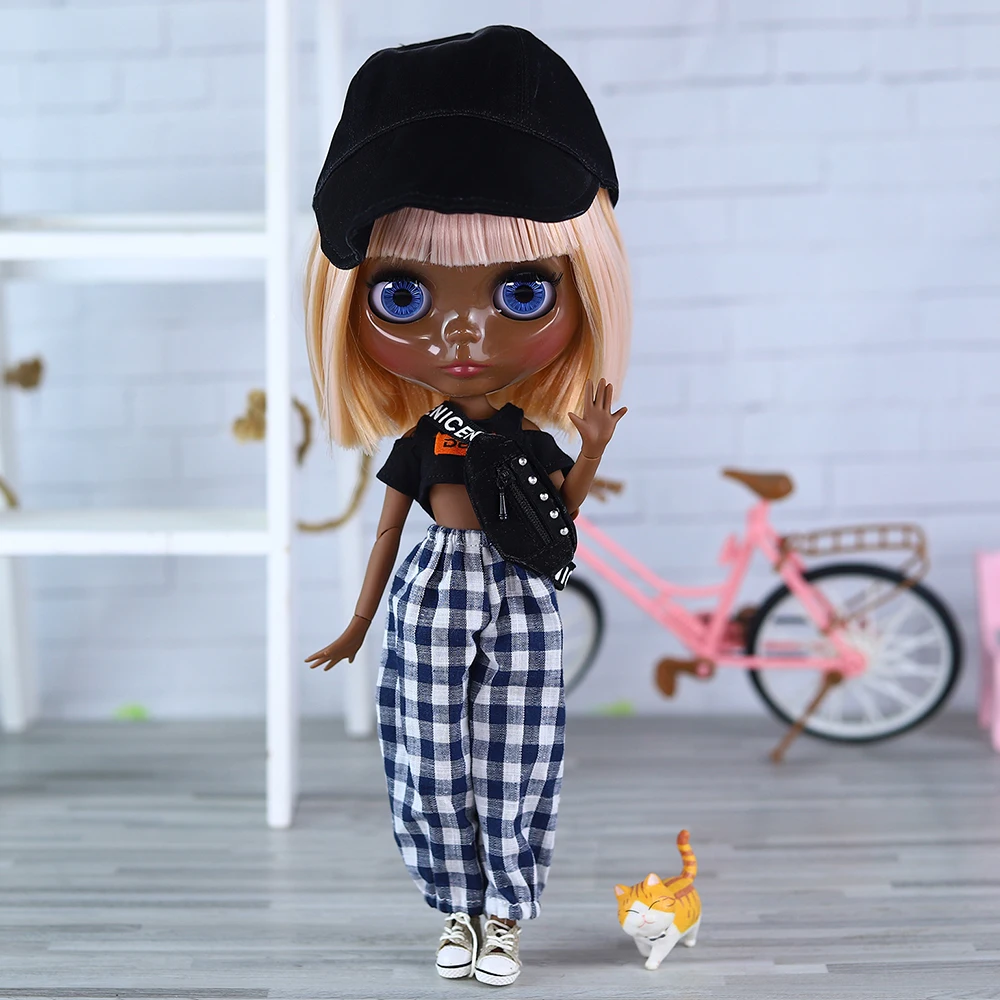 

ICY DBS Blyth Doll 19 Joints 1/6 Body 30CM BJD Doll Glossy Face Deep Dark Skin Cool Girl Hip-Hop Vibe Casual Outfit DIY DollGift