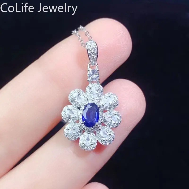 

0.5ct Natural Sapphire Pendant 4mm*6mm Blue Sapphire Necklace Pendant Solid 925 Silver Sapphire Jewelry Gift for Woman